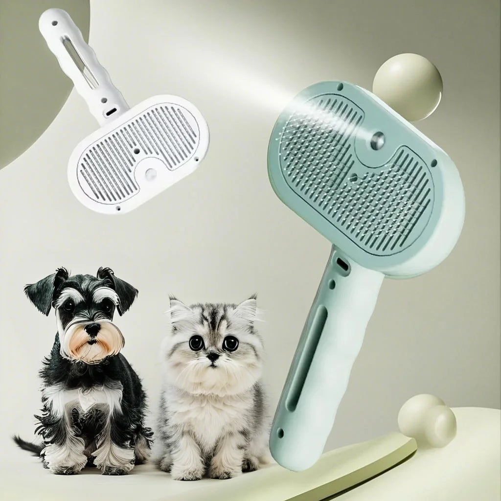 Chat et chiens avec brosse demelante